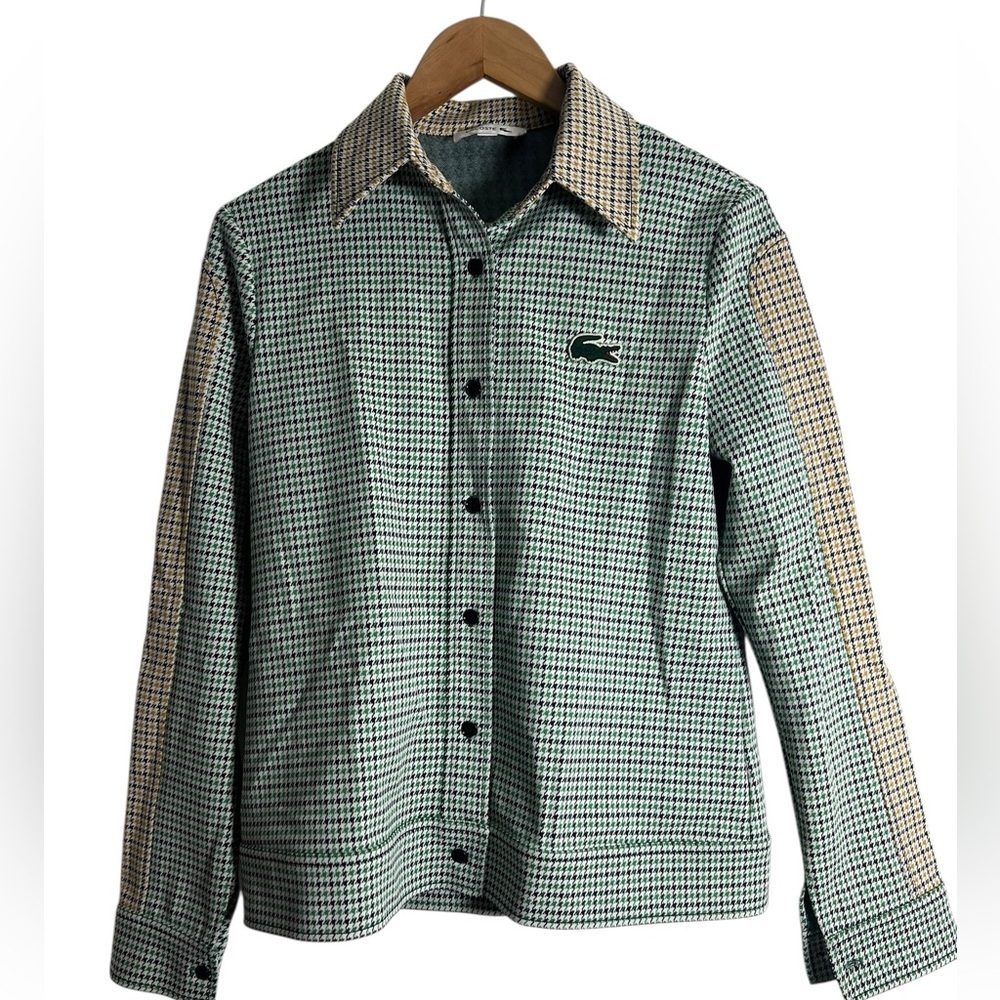 Lacoste Women's Green and Tan shirt - Elevated casual Wear - Size M - Picture 6 of 9